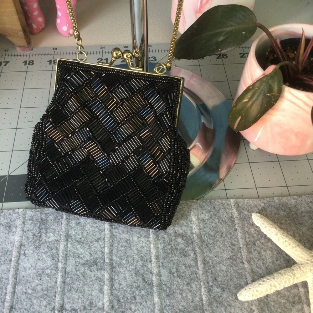 Elegant Black Beaded Women's Bag